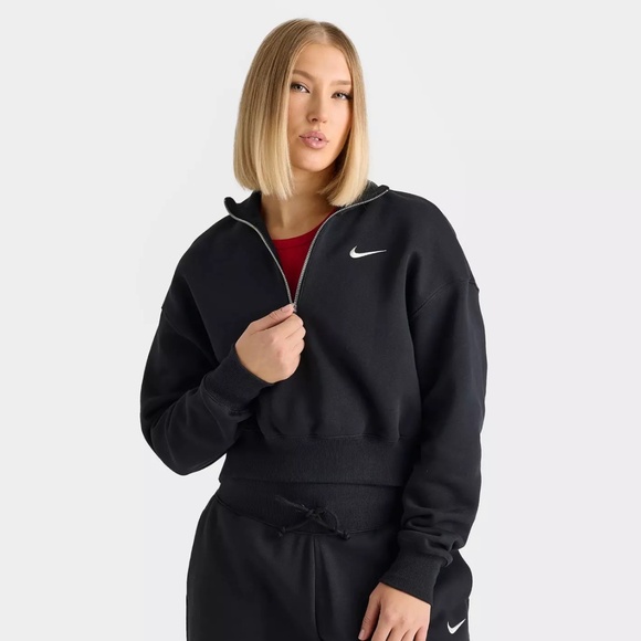 Nike Tops - Women’s Nike Sportswear Phoenix Fleece Black Half Zip Cropped Pullover